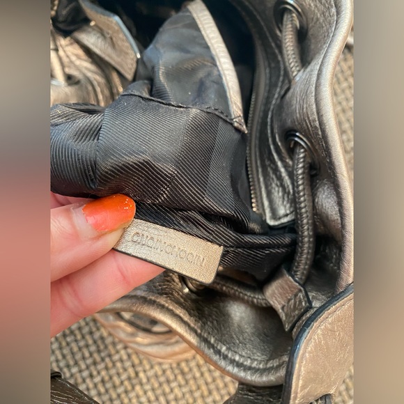 Burberry🔥NEW-Mega Check Leather/Canvas w/serial #/LUREX🔥Bronze Leather Bag👜🔥 - Picture 8 of 15